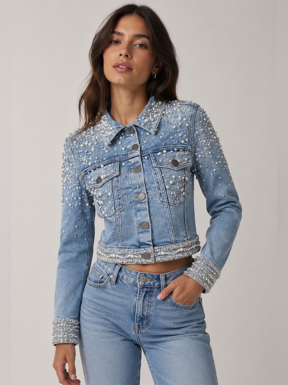 Alice + Olivia Nelson Embellished Denim light blue Jacket‎
